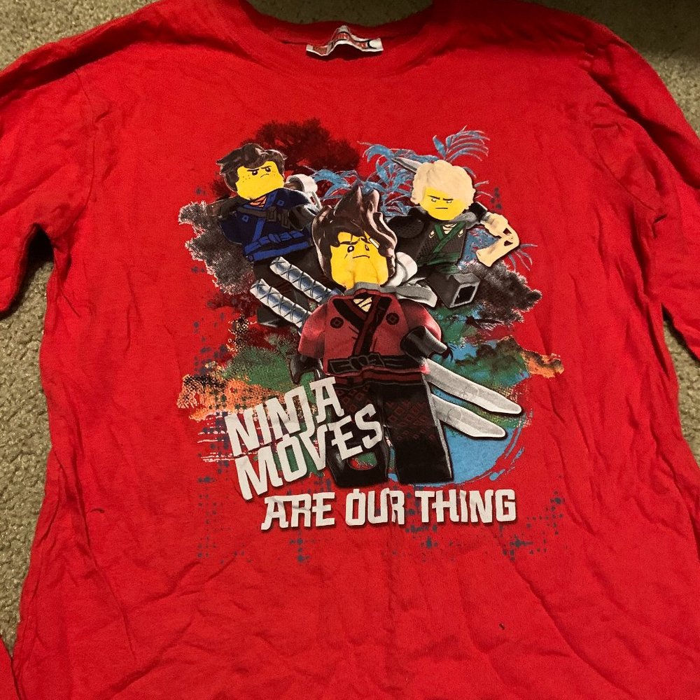 Red Lego NinjaGo Ninja Moves Are Our Thing Kids Long Sleeve Shirt Size Medium